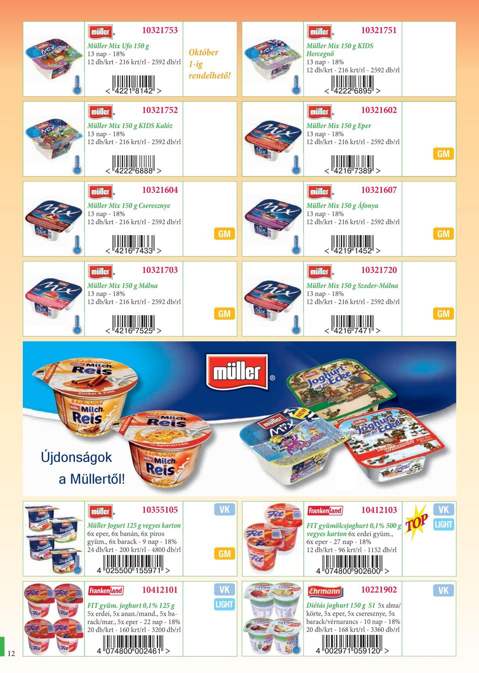 Müller Mix 150 g Málna Müller Mix 150 g Szeder-Málna Újdonságok a Müllertől! 10355105 10412103 Müller Jogurt 125 g vegyes karton 6x eper, 6x banán, 6x piros gyüm.