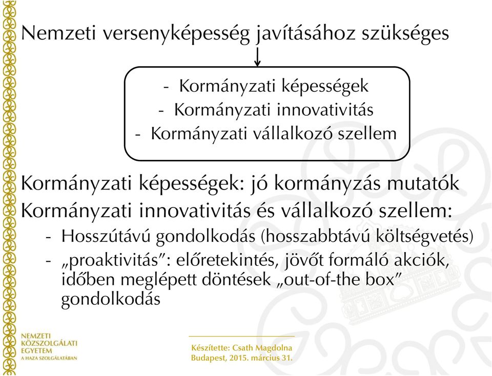 Kormányzati innovativitás és vállalkozó szellem: - Hosszútávú gondolkodás (hosszabbtávú