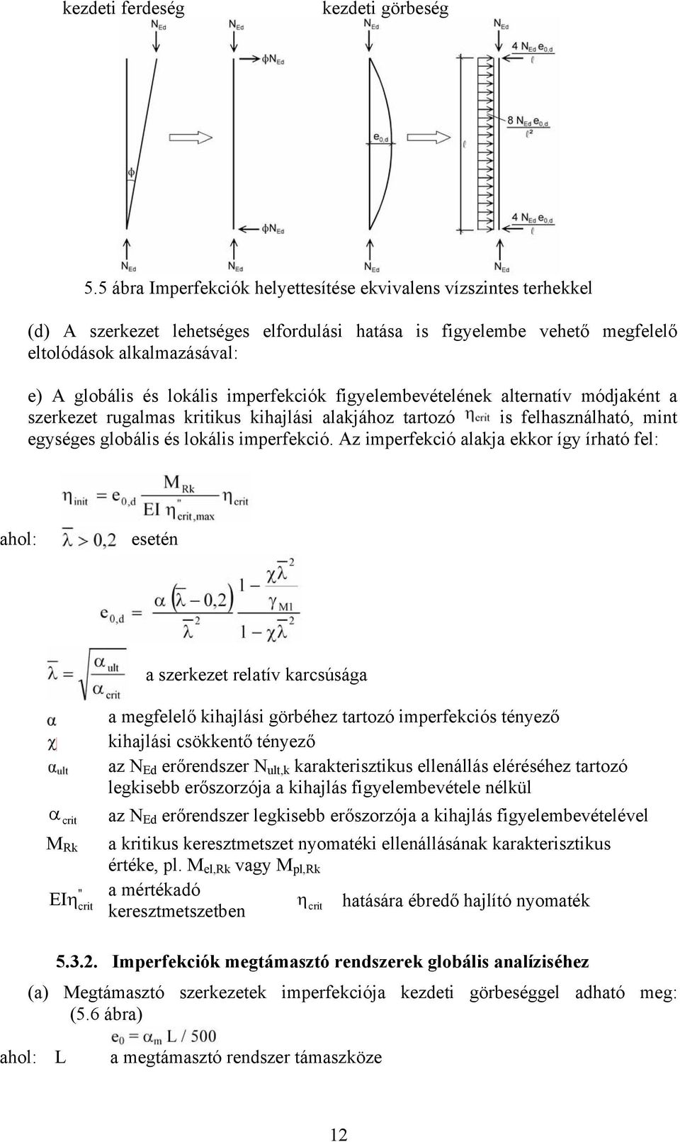 imperfekciók figelembevételének alternatív módjaként a szerkezet rugalmas kritikus kihajlási alakjához tartozó is felhasználható, mint egséges globális és lokális imperfekció.