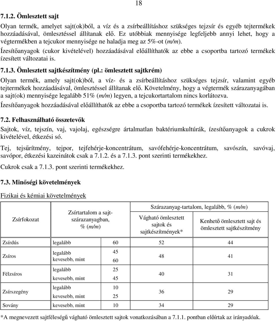 Ízesítőanyagok (cukor kivételével) hozzáadásával előállíthatók az ebbe a csoportba tartozó termékek ízesített változatai is. 7.1.3. Ömlesztett sajtkészítmény (pl.