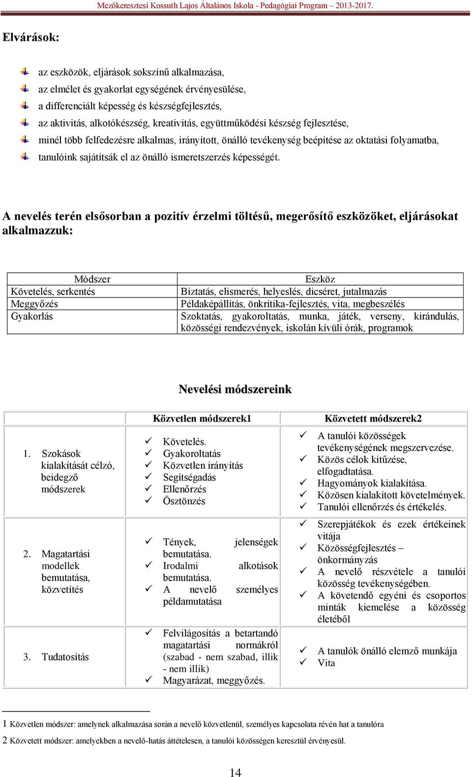 A nevelés terén elsősorban a pozitív érzelmi töltésű, megerősítő eszközöket, eljárásokat alkalmazzuk: Módszer Követelés, serkentés Meggyőzés Gyakorlás Eszköz Biztatás, elismerés, helyeslés, dicséret,