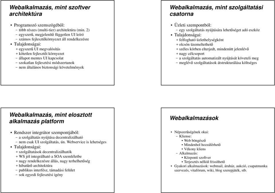 módszertanok nem általános biztonsági követelmények Üzleti szempontból: egy szolgáltatás nyújtására lehetséget adó eszköz + felfogható üzlethelységként + olcsón üzemeltethet + széles körben