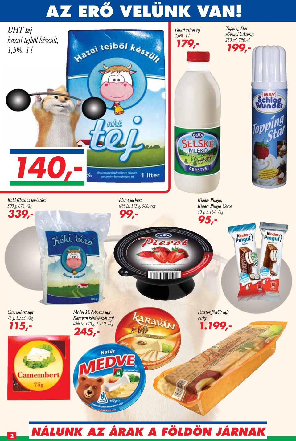 199,- 140,- Kóki félzsírós tehéntúró 500 g, 678,-/kg 339,- Pierot joghurt több íz, 175 g, 566,-/kg 99,- Kinder Pingui,