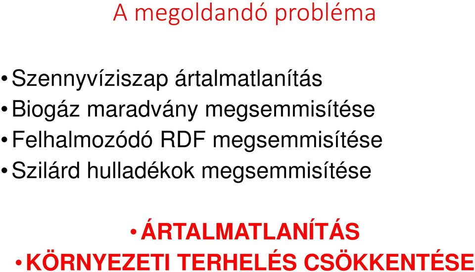 Felhalmozódó RDF megsemmisítése Szilárd