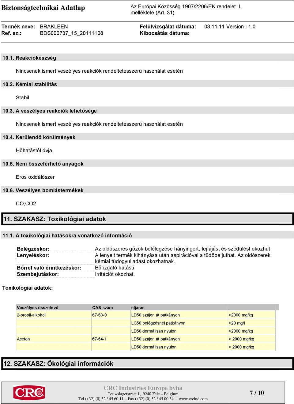 Veszélyes bomlástermékek CO,CO2 11