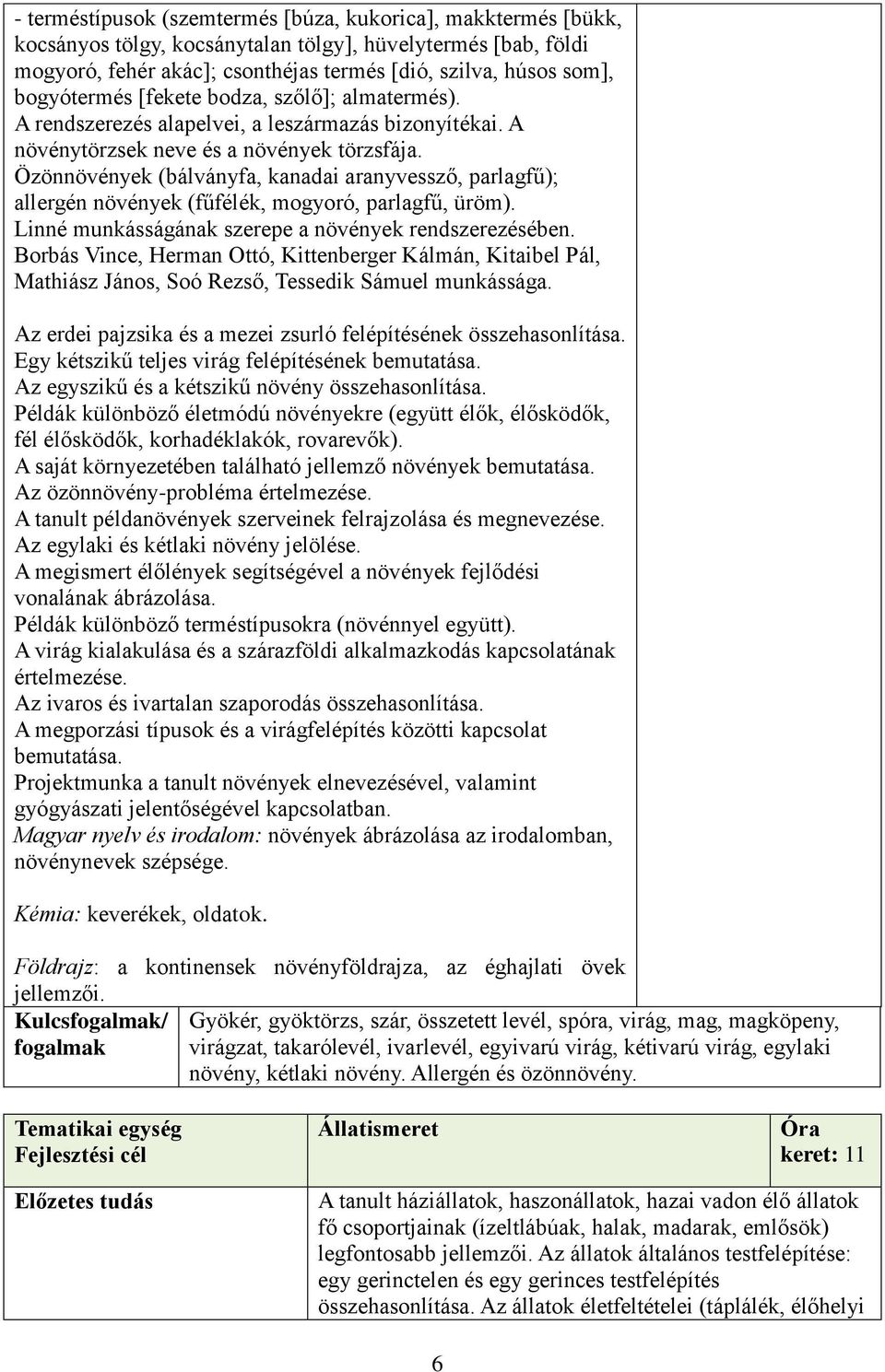 Özönnövények (bálványfa, kanadai aranyvessző, parlagfű); allergén növények (fűfélék, mogyoró, parlagfű, üröm). Linné munkásságának szerepe a növények rendszerezésében.
