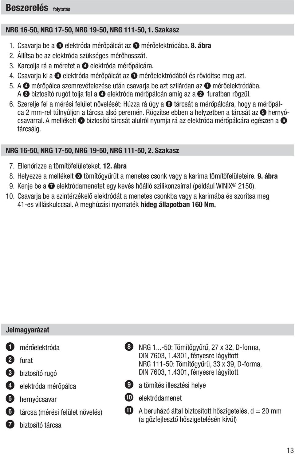 A 4 mérőpálca szemrevételezése után csavarja be azt szilárdan az 1 mérőelektródába. A 3 biztosító rugót tolja fel a 4 elektróda mérőpálcán amíg az a 2 furatban rögzül. 6.