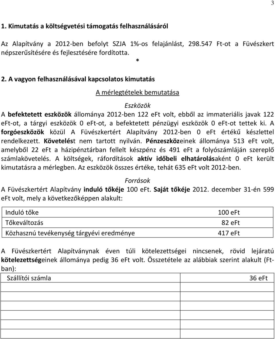 8.547 Ft-ot a Füvészkert népszerűsítésére és fejlesztésére fordította. 2.