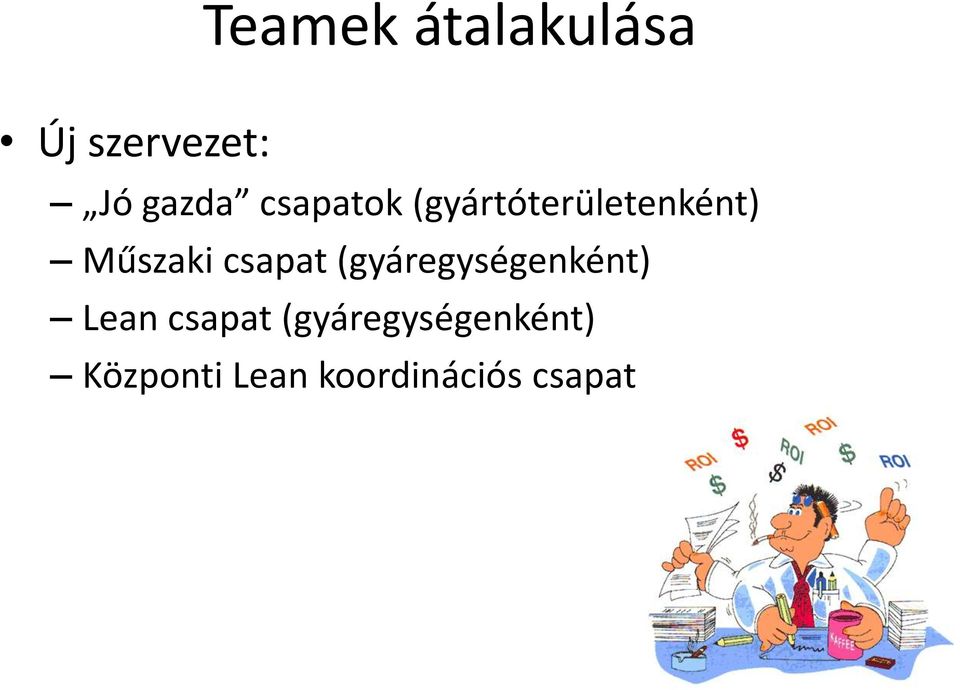 csapat (gyáregységenként) Lean csapat