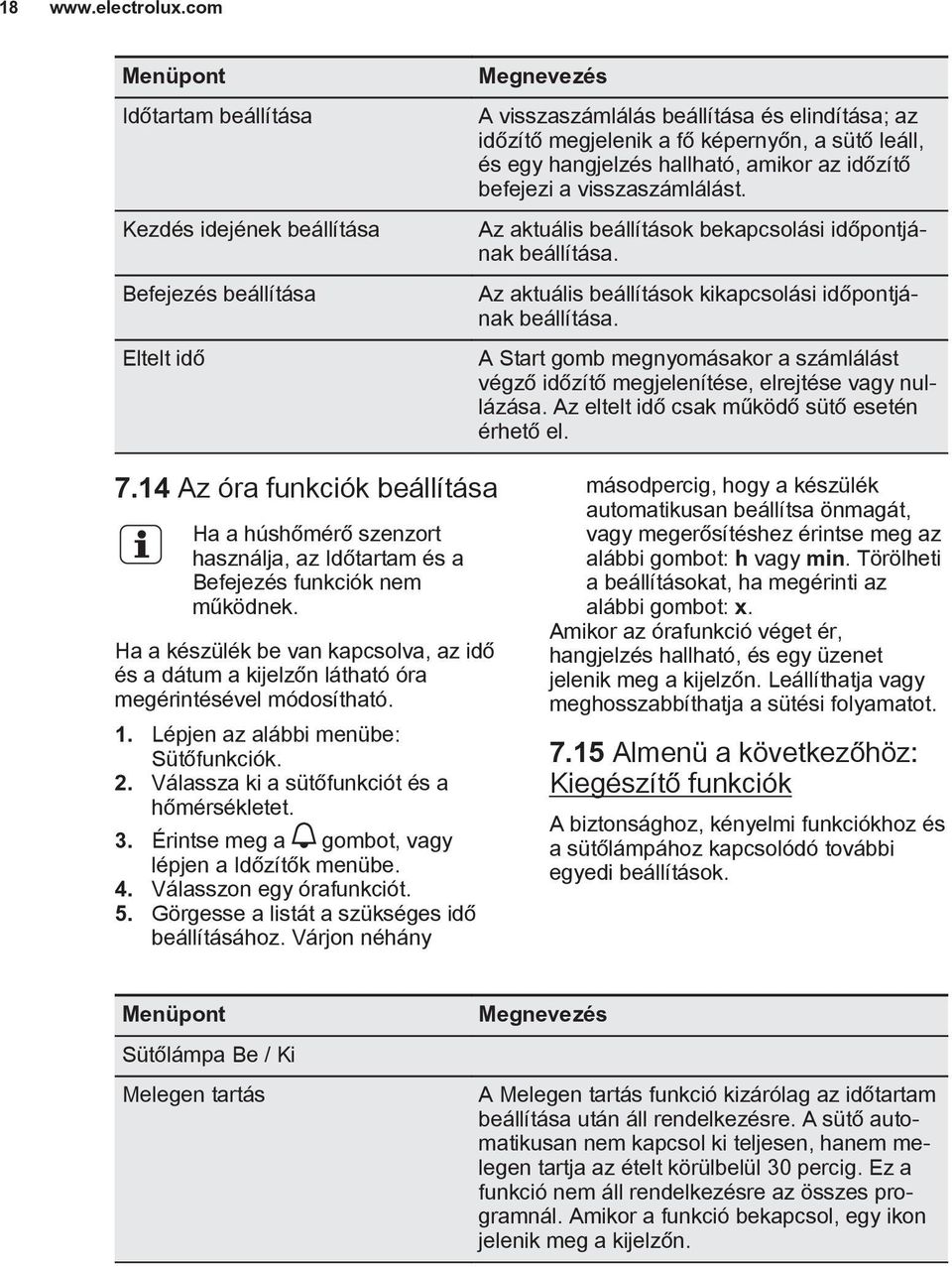 és egy hangjelzés hallható, amikor az időzítő befejezi a visszaszámlálást. Az aktuális beállítások bekapcsolási időpontjának beállítása. Az aktuális beállítások kikapcsolási időpontjának beállítása.