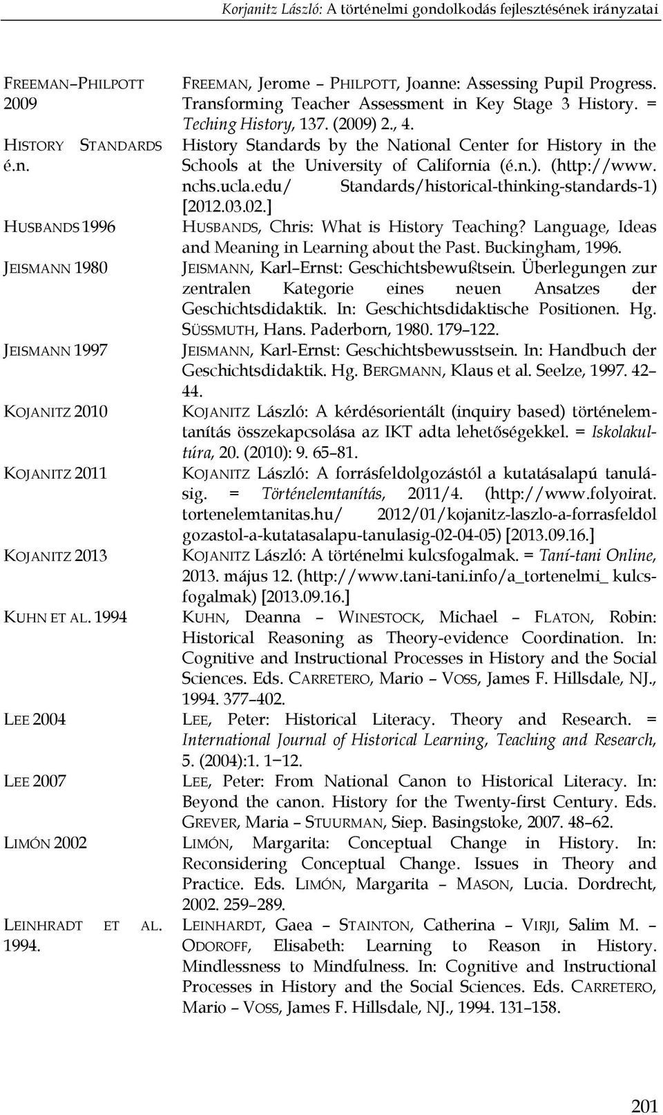 History Standards by the National Center for History in the Schools at the University of California (é.n.). (http://www. nchs.ucla.edu/ Standards/historical-thinking-standards-1) [2012.03.02.