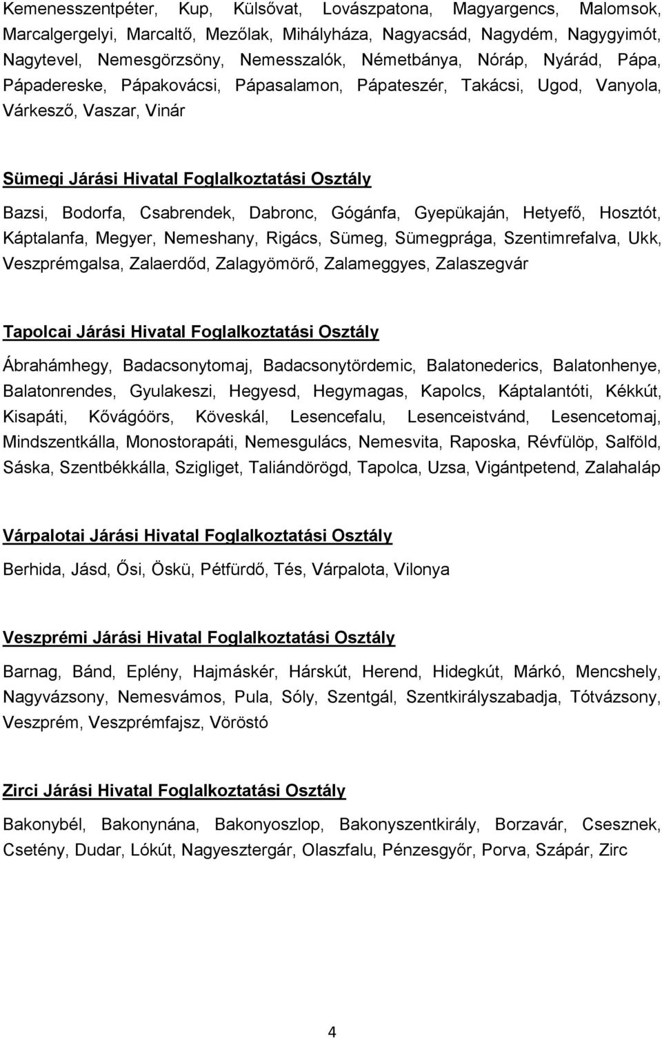 Csabrendek, Dabronc, Gógánfa, Gyepükaján, Hetyefő, Hosztót, Káptalanfa, Megyer, Nemeshany, Rigács, Sümeg, Sümegprága, Szentimrefalva, Ukk, Veszprémgalsa, Zalaerdőd, Zalagyömörő, Zalameggyes,