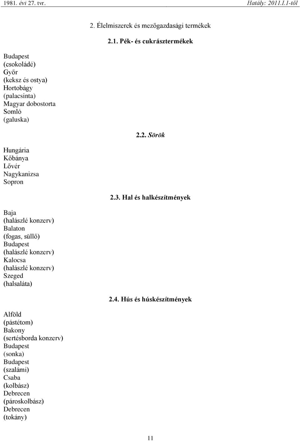 (pástétom) Bakony (sertésborda konzerv) Budapest (sonka) Budapest (szalámi) Csaba (kolbász) Debrecen (pároskolbász) Debrecen (tokány) 2.