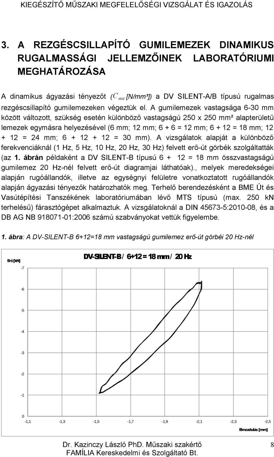 A gumilemezek vastagsága 6-30 mm között változott, szükség esetén különböző vastagságú 250 x 250 mm² alapterületű lemezek egymásra helyezésével (6 mm; 12 mm; 6 + 6 = 12 mm; 6 + 12 = 18 mm; 12 + 12 =