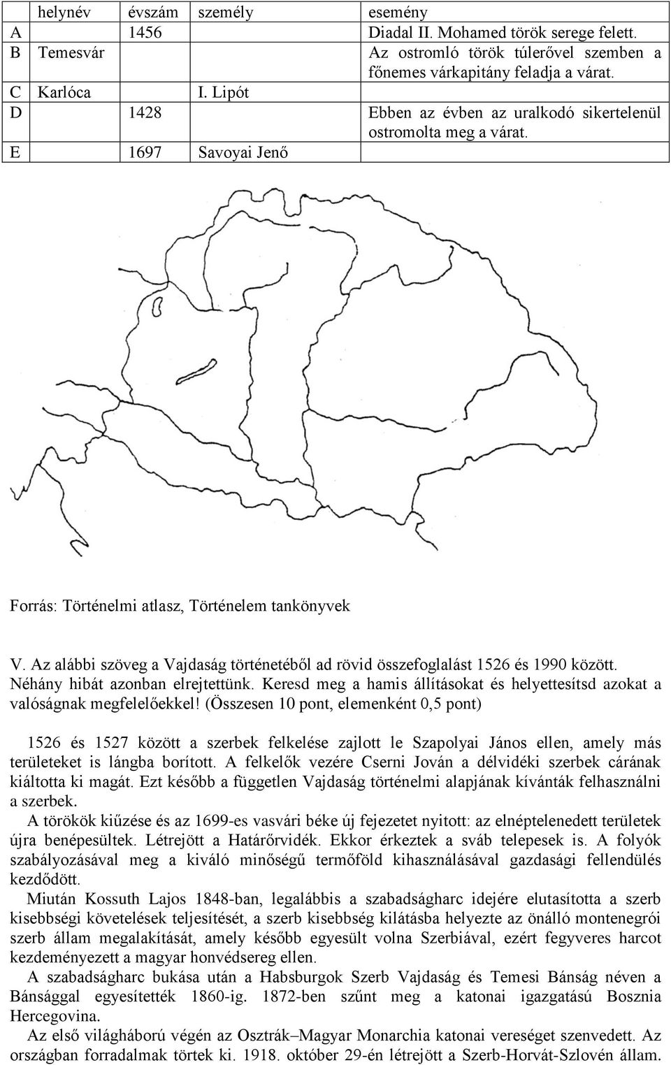 Az alábbi szöveg a Vajdaság történetéből ad rövid összefoglalást 1526 és 1990 között. Néhány hibát azonban elrejtettünk.