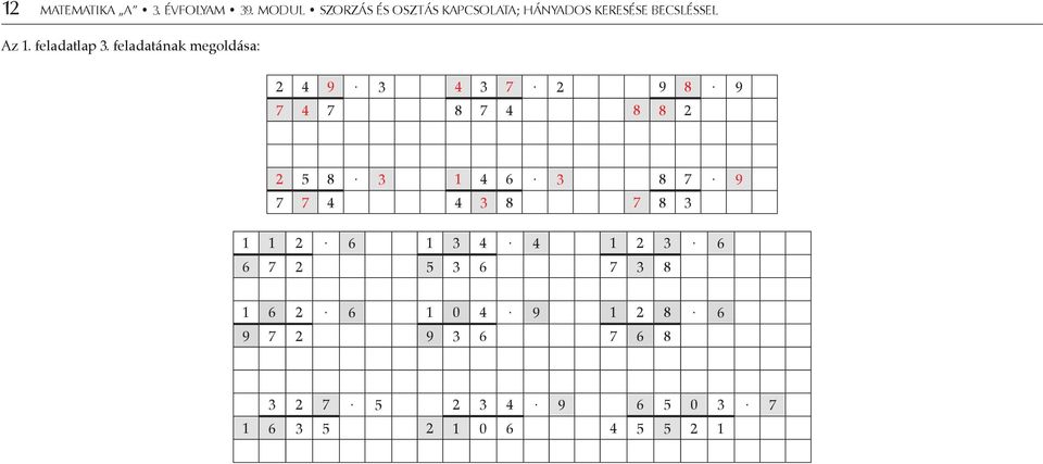 SZORZÁS ÉS OSZTÁS KAPCSOLATA; HÁNYADOS KERESÉSE BECSLÉSSEL. 39. modul - PDF  Free Download