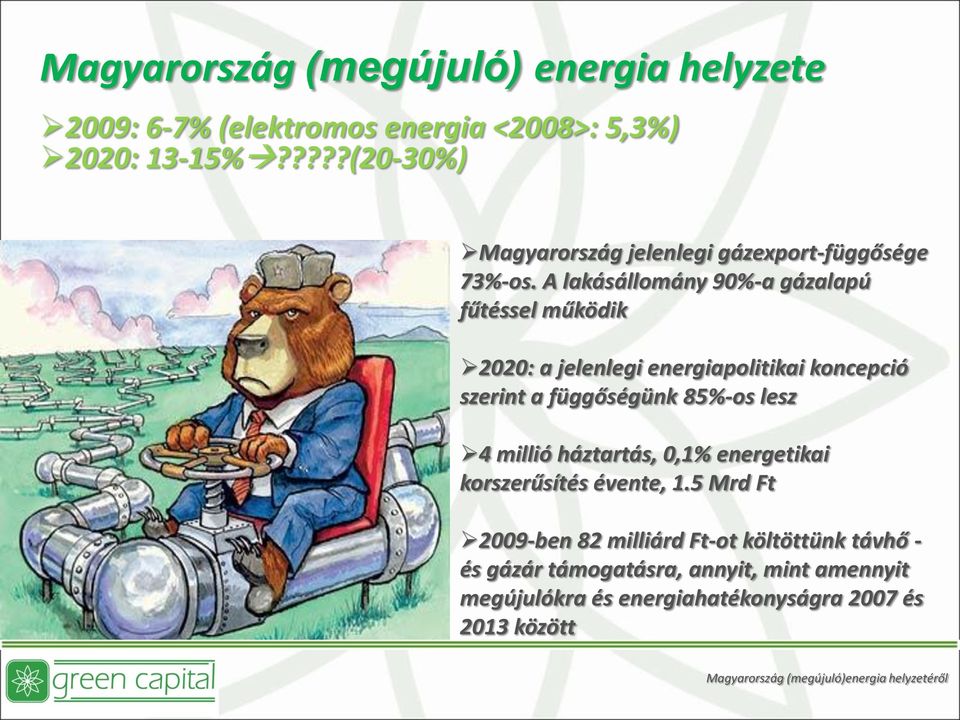 A lakásállomány 90%-a gázalapú fűtéssel működik 2020: a jelenlegi energiapolitikai koncepció szerint a függőségünk 85%-os lesz 4 millió