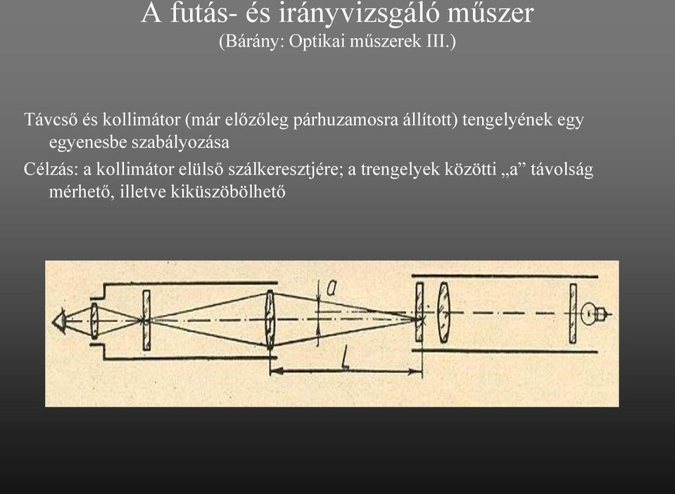 tengelyének egy egyenesbe szabályozása Célzás: a kollimátor elülső