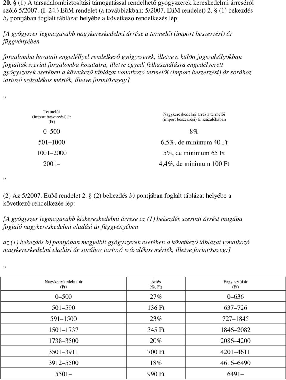 engedéllyel rendelkezı gyógyszerek, illetve a külön jogszabályokban foglaltak szerint forgalomba hozatalra, illetve egyedi felhasználásra engedélyezett gyógyszerek esetében a következı táblázat