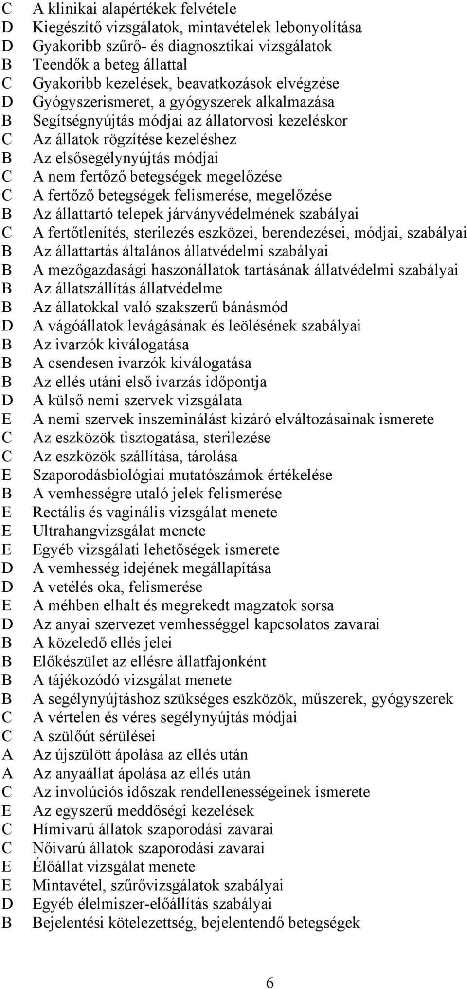 elsősegélynyújtás módjai A nem fertőző betegségek megelőzése A fertőző betegségek felismerése, megelőzése Az állattartó telepek járványvédelmének szabályai A fertőtlenítés, sterilezés eszközei,