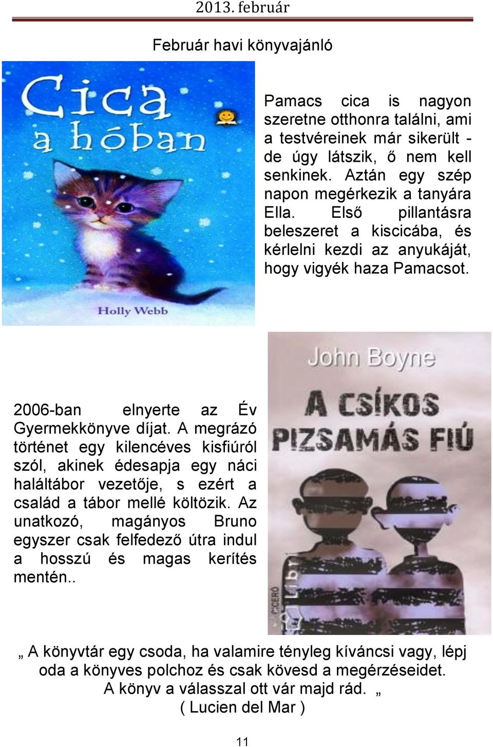 2006-ban elnyerte az Év Gyermekkönyve díjat. A megrázó történet egy kilencéves kisfiúról szól, akinek édesapja egy náci haláltábor vezetője, s ezért a család a tábor mellé költözik.