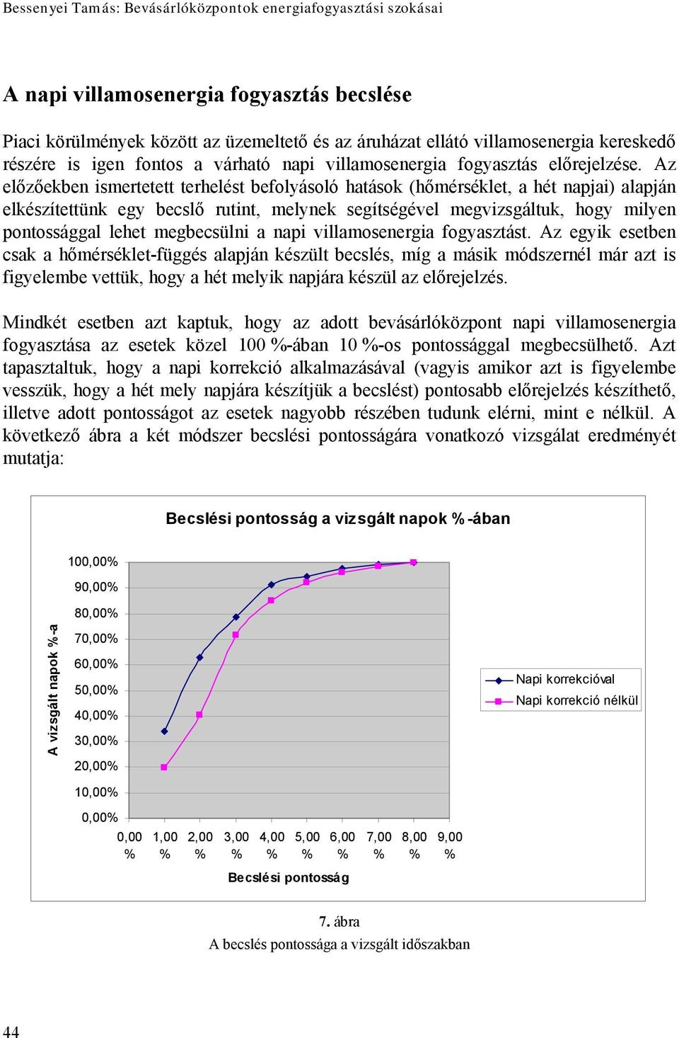 Az előzőekben ismertetett terhelést befolyásoló hatások (hőmérséklet, a hét napjai) alapján elkészítettünk egy becslő rutint, melynek segítségével megvizsgáltuk, hogy milyen pontossággal lehet