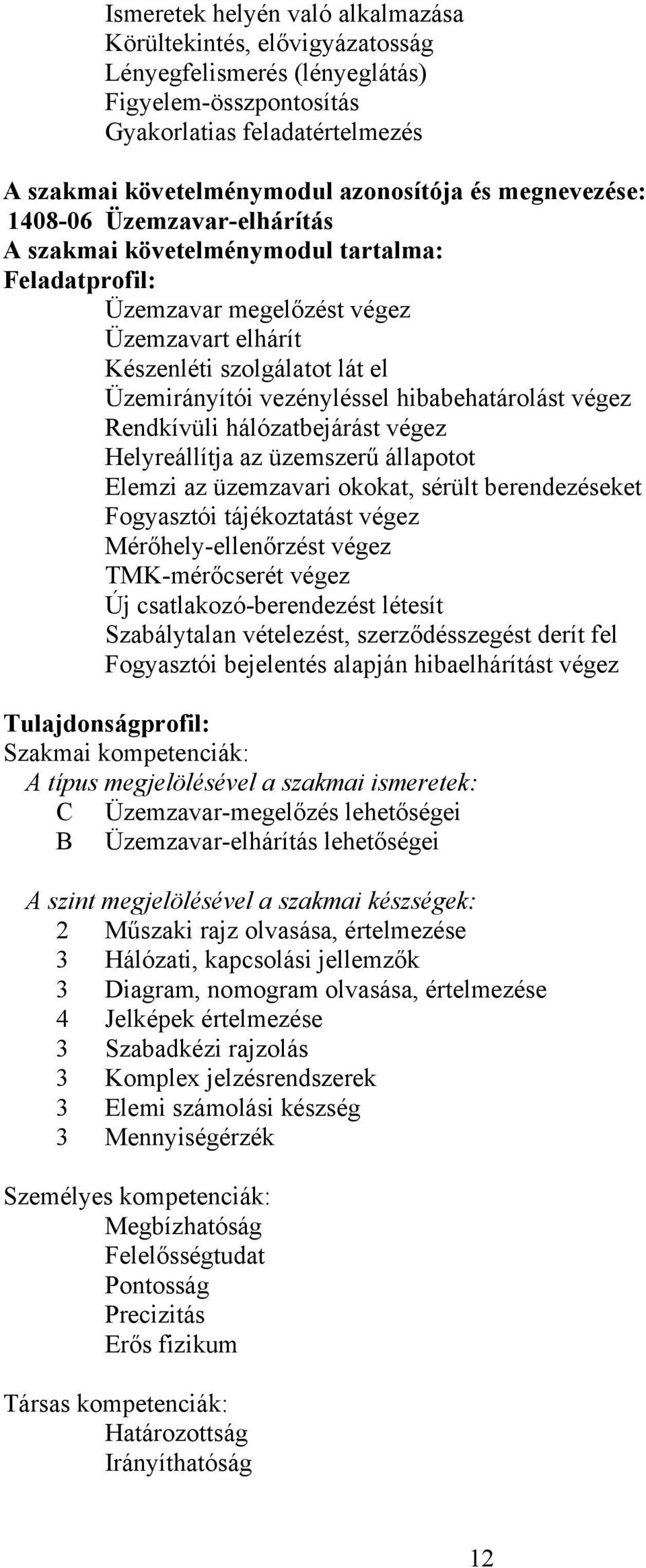 hibabehatárolást végez Rendkívüli hálózatbejárást végez Helyreállítja az üzemszerű állapotot Elemzi az üzemzavari okokat, sérült berendezéseket Fogyasztói tájékoztatást végez Mérőhely-ellenőrzést