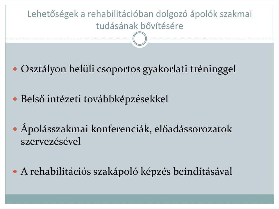 intézeti továbbképzésekkel Ápolásszakmai konferenciák,