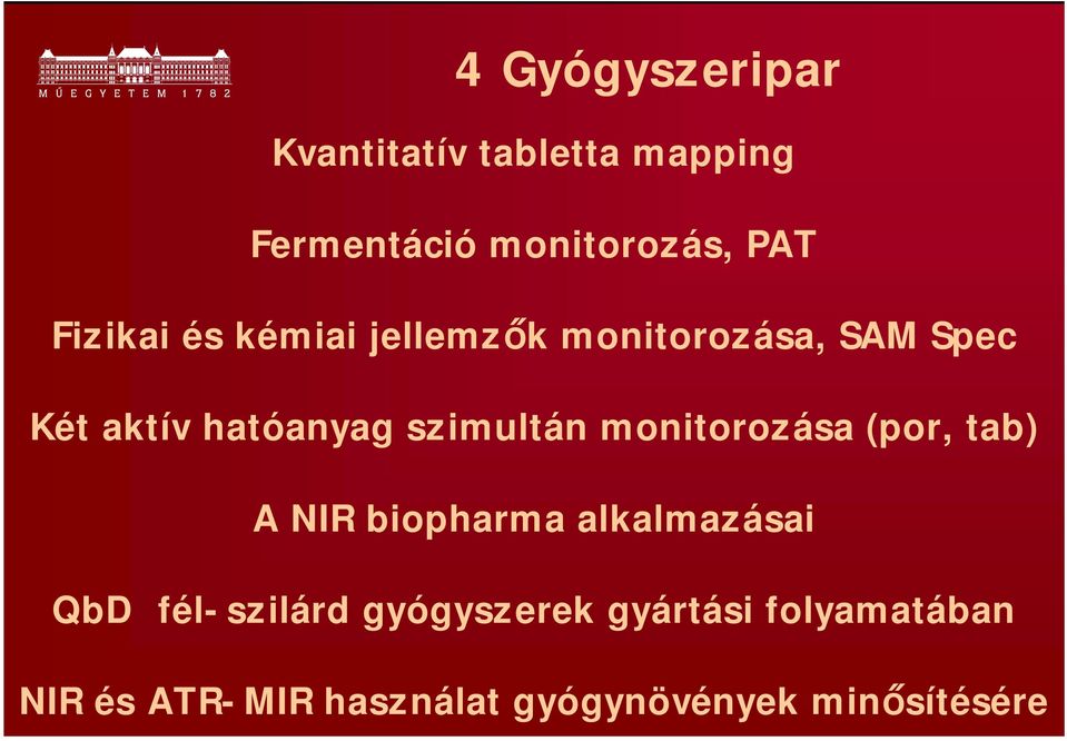 szimultán monitorozása (por, tab) A NIR biopharma alkalmazásai QbD