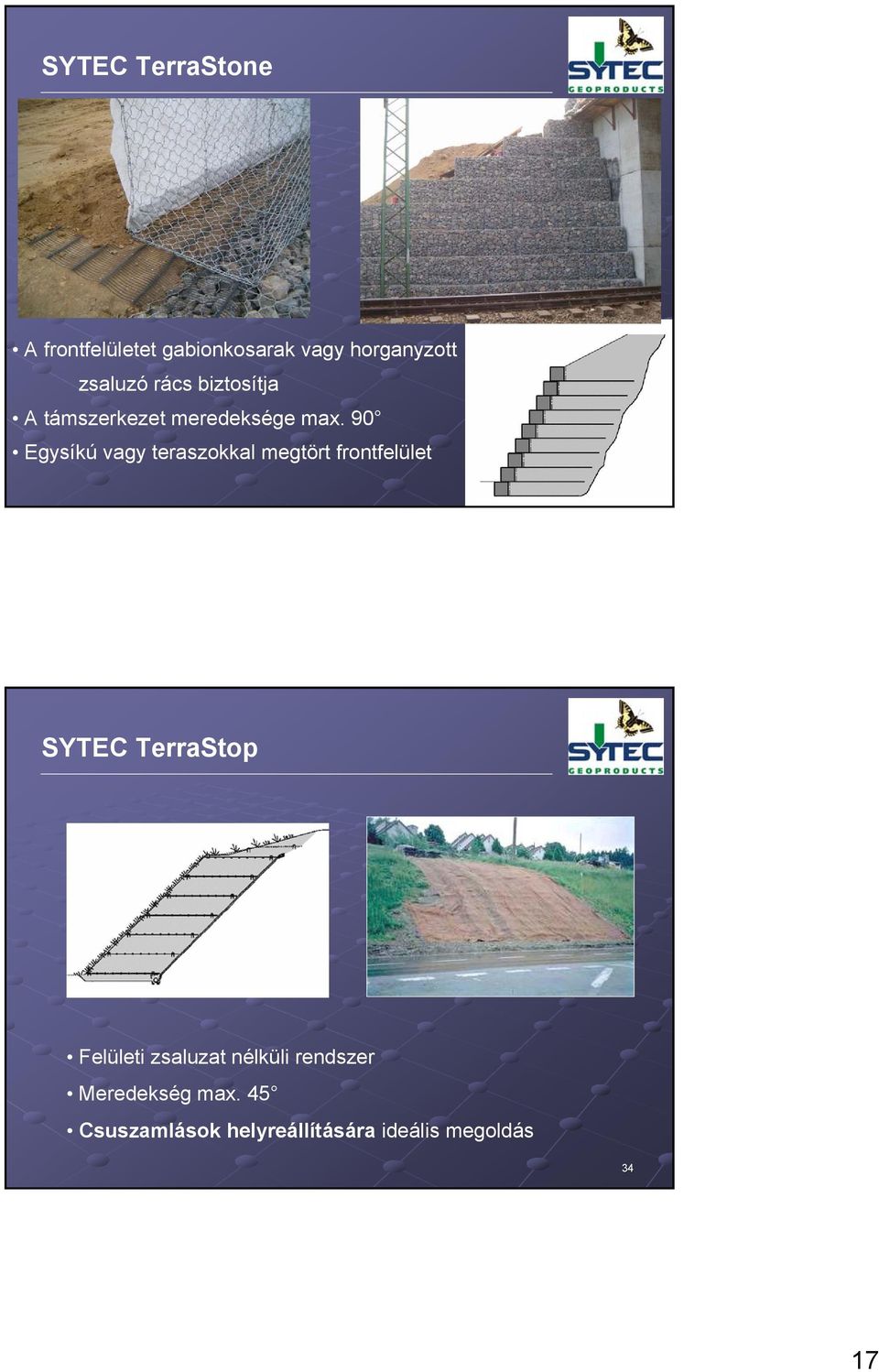 90 Egysíkú vagy teraszokkal megtört frontfelület 33 YTEC Terratop