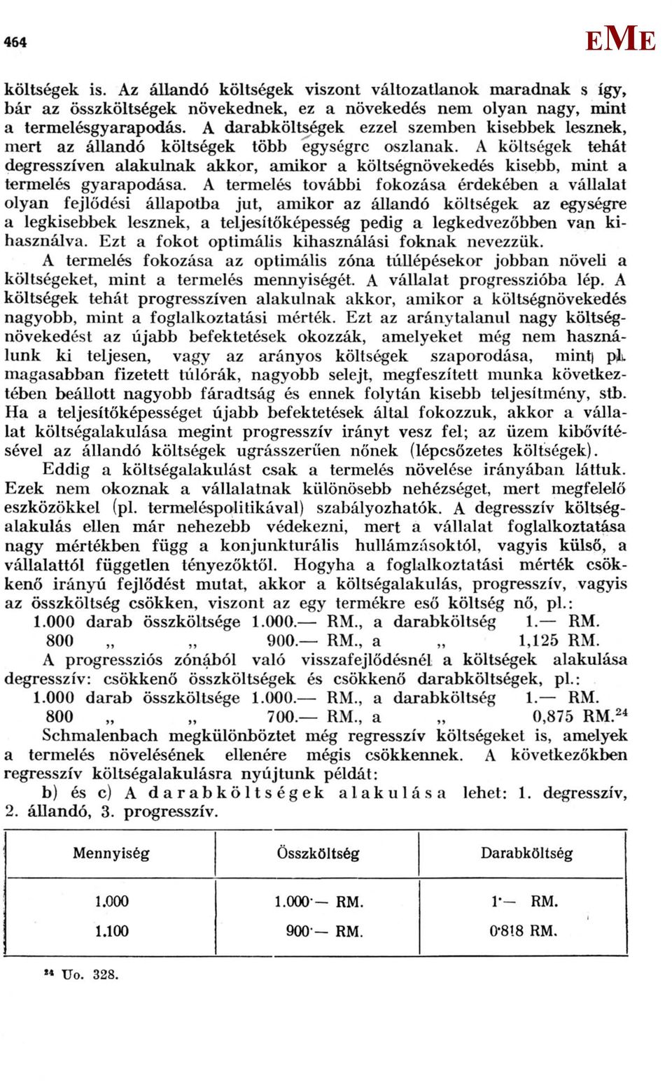 A költségek tehát degresszíven alakulnak akkor, amikor a költségnövekedés kisebb, mint a termelés gyarapodása.