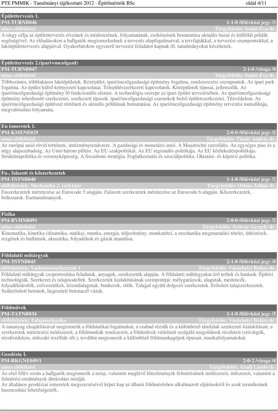Az előadásokon a hallgatók megismerkednek a tervezés alapfogalmaival, a tervfajtákkal, a tervezési szempontokkal, a lakóépülettervezés alapjaival.
