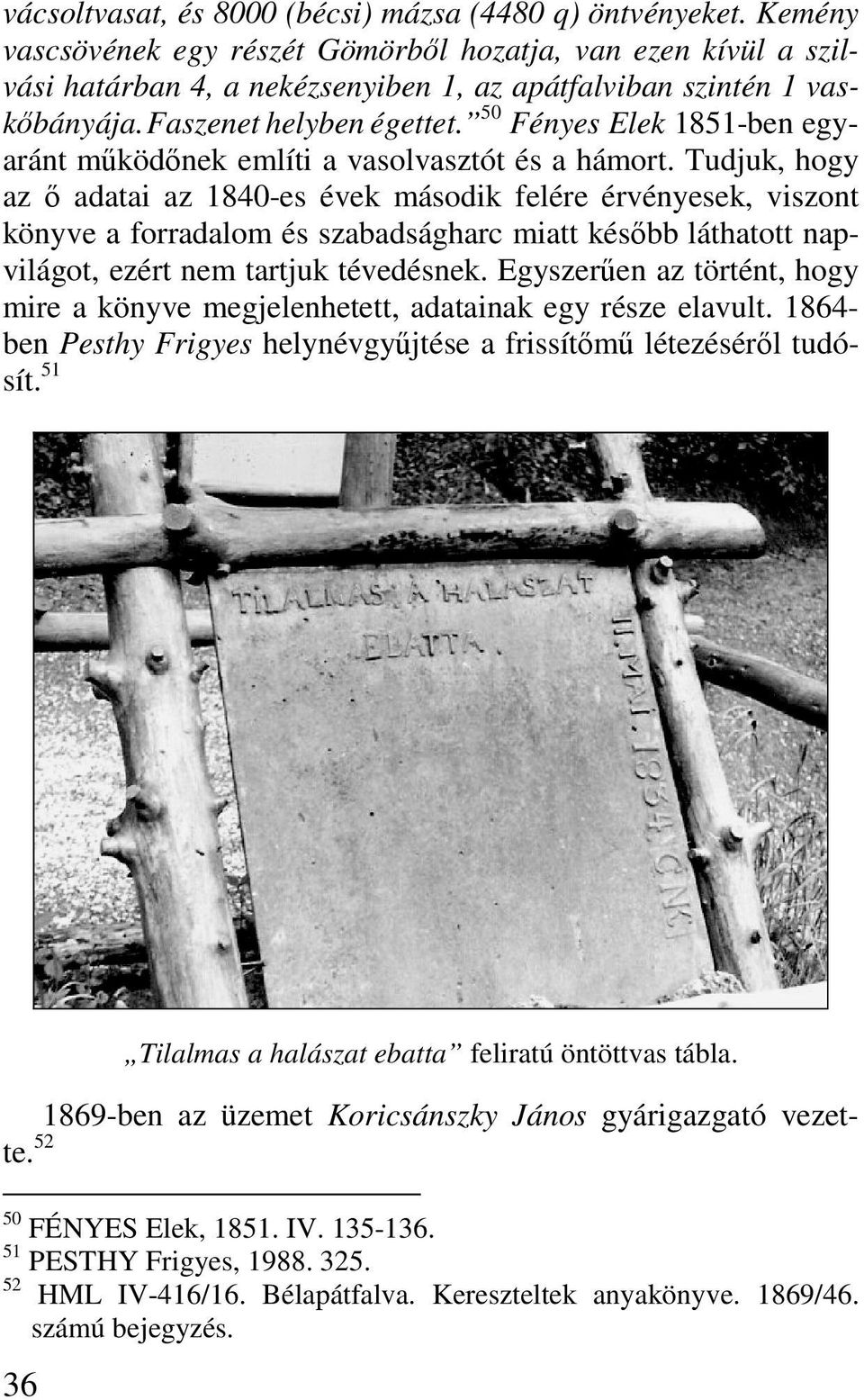 50 Fényes Elek 1851-ben egyaránt működőnek említi a vasolvasztót és a hámort.
