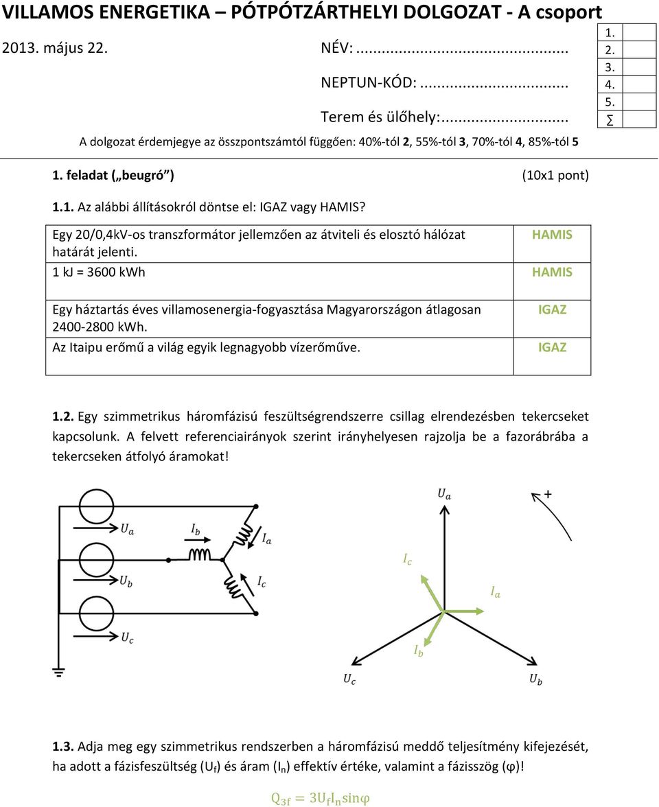 Egy 20/0,4kV-os transzformátor jellemzően az átviteli és elosztó hálózat HAMS határát jelenti. 1 kj = 3600 kwh HAMS 1. 2. 3. 4. 5.