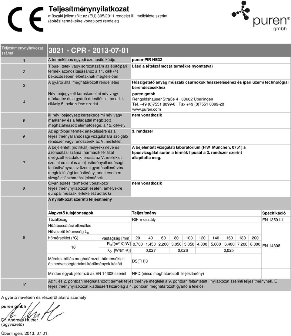 azonosításásához a. cikk () bekezdésében elıírtaknak megfelelıen A gyártó által meghatározott rendeltetés Név, bejegyzett kereskedelmi név vagy márkanév és a gyártó értesítési címe a. cikkely.