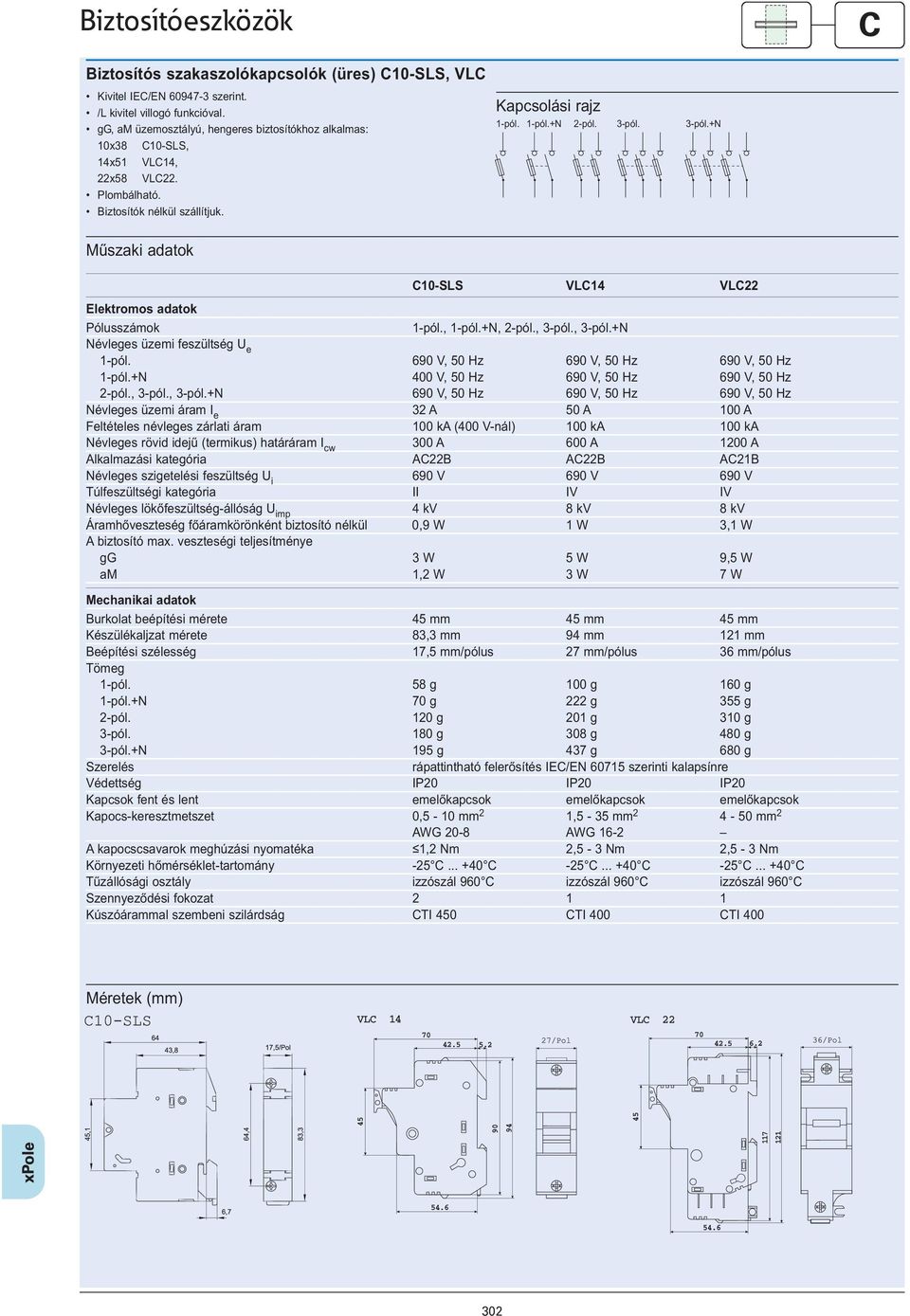 3-pól.+N C10-SLS VLC14 VLC22 Pólusszámok 1-pól., 1-pól.+N, 2-pól., 3-pól., 3-pól.+N Névleges üzemi feszültség U e 1-pól. 690 V, 50 Hz 690 V, 50 Hz 690 V, 50 Hz 1-pól.