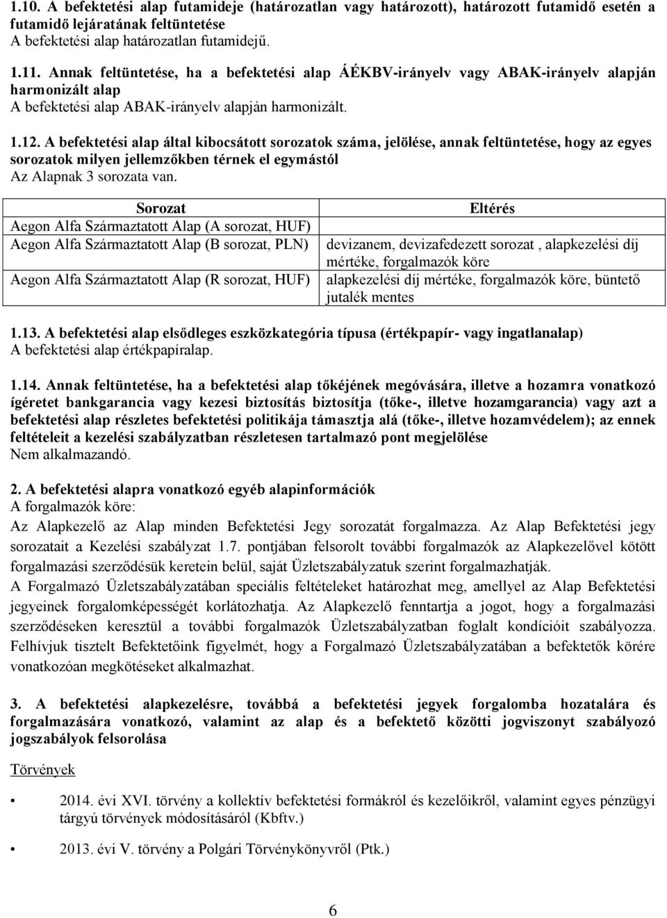 A befektetési alap által kibocsátott sorozatok száma, jelölése, annak feltüntetése, hogy az egyes sorozatok milyen jellemzőkben térnek el egymástól Az Alapnak 3 sorozata van.