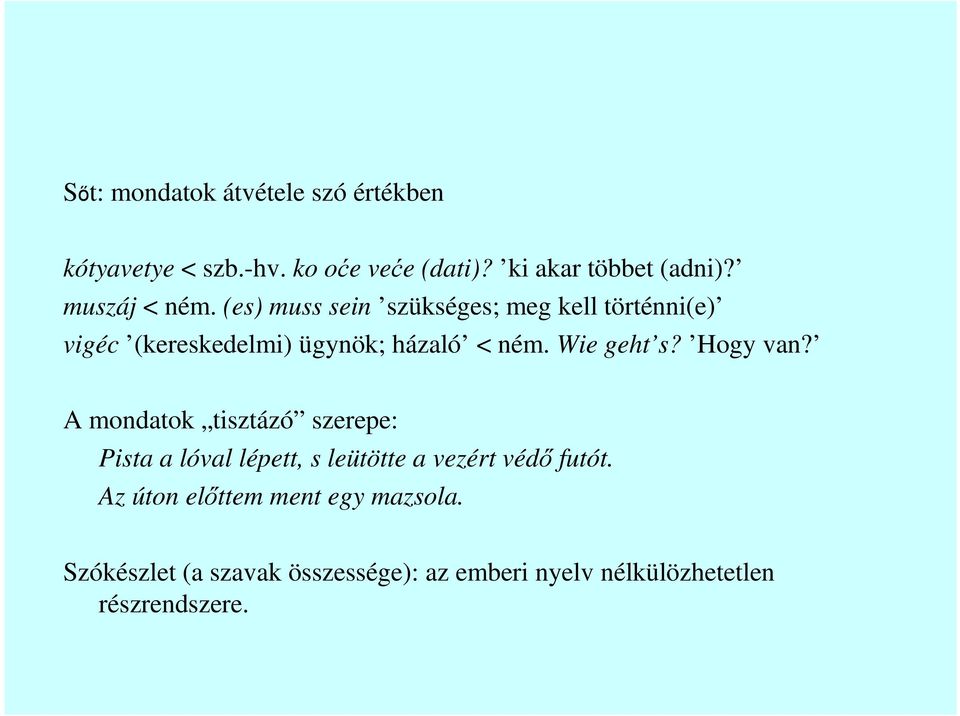 Wie geht s? Hogy van? A mondatok tisztázó szerepe: Pista a lóval lépett, s leütötte a vezért védı futót.