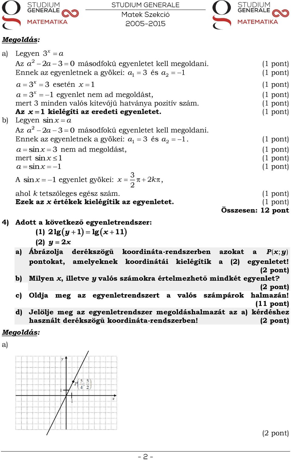 Ezek z értékek kielégítik z egyenletet.