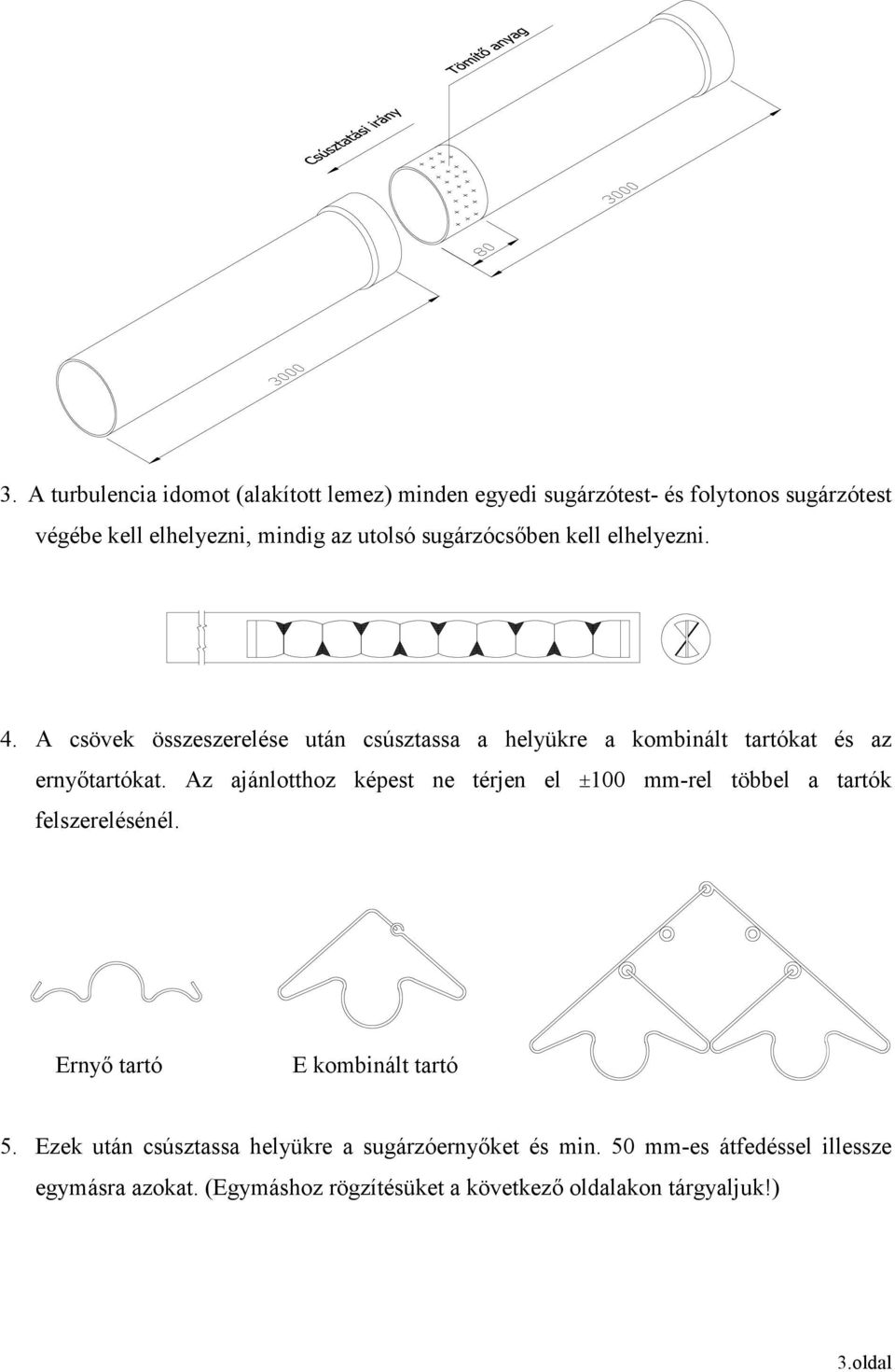 Az ajánlotthoz képest ne térjen el ±100 mm-rel többel a tartók felszerelésénél. Ernyı tartó E kombinált tartó U kombinált tartó 5.