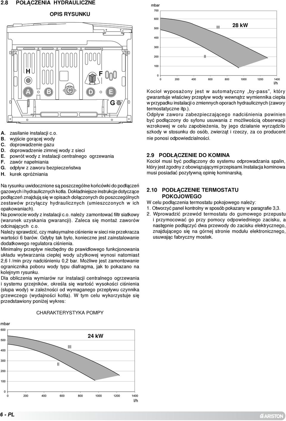 kurek opró niania Na rysunku uwidocznione s¹ poszczególne koñcówki do pod³¹czeñ gazowych i hydraulicznych kot³a.