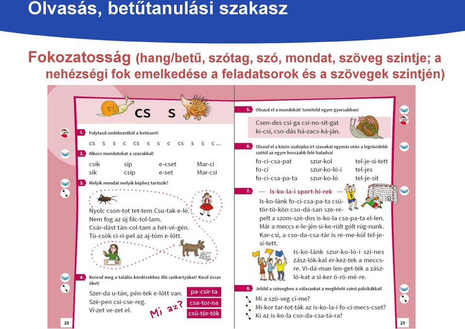 mondat, szöveg szintje; a nehézségi fok