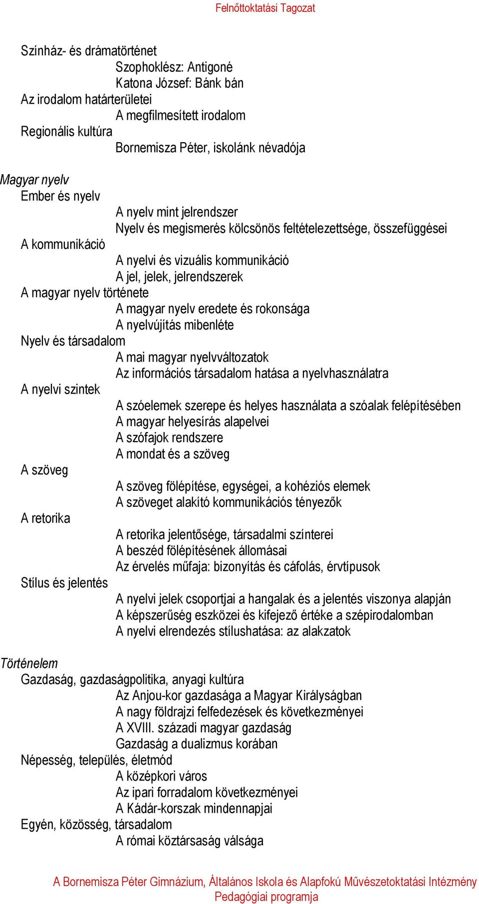 A magyar nyelv eredete és rokonsága A nyelvújítás mibenléte Nyelv és társadalom A mai magyar nyelvváltozatok Az információs társadalom hatása a nyelvhasználatra A nyelvi szintek A szóelemek szerepe