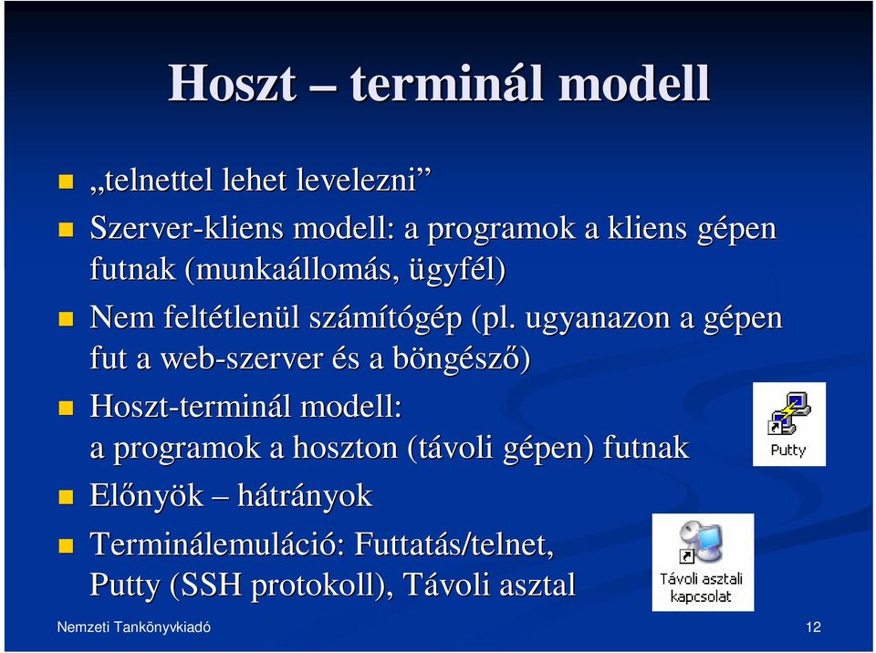 ugyanazon a gépen g fut a web-szerver és s a böngb ngész) Hoszt-termin terminál modell: a programok a