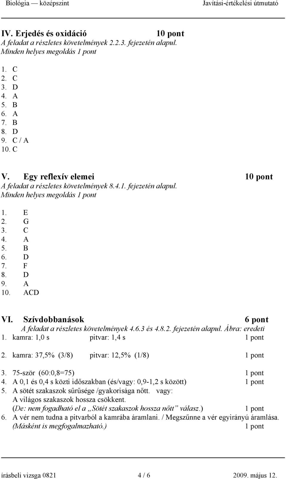 Szívdobbanások 6 pont A feladat a részletes követelmények 4.6.3 és 4.8.2. fejezetén alapul. Ábra: eredeti 1. kamra: 1,0 s pitvar: 1,4 s 2. kamra: 37,5% (3/8) pitvar: 12,5% (1/8) 3.