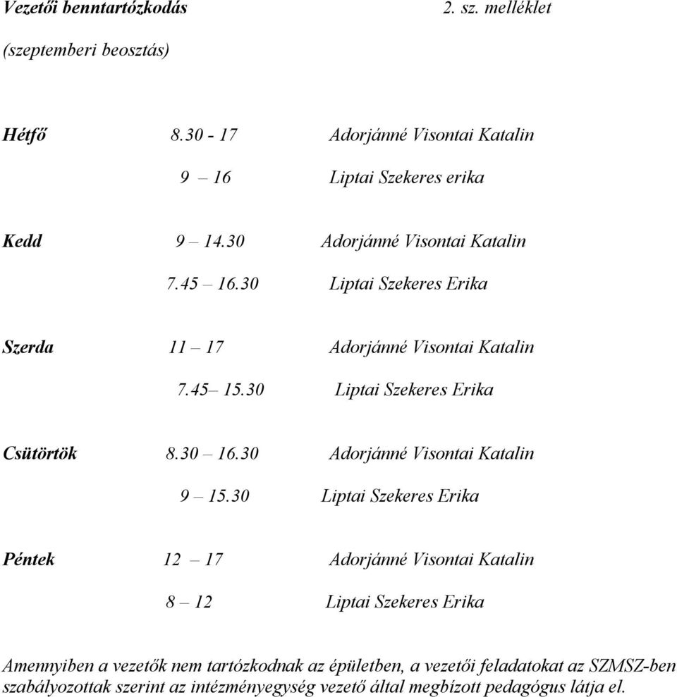 30 16.30 Adorjánné Visontai Katalin 9 15.