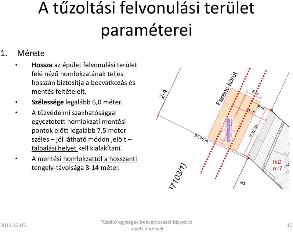 A tűzvédelmi szakhatósággal egyeztetett homlokzati mentési pontok előtt legalább 7,5 méter széles jól látható