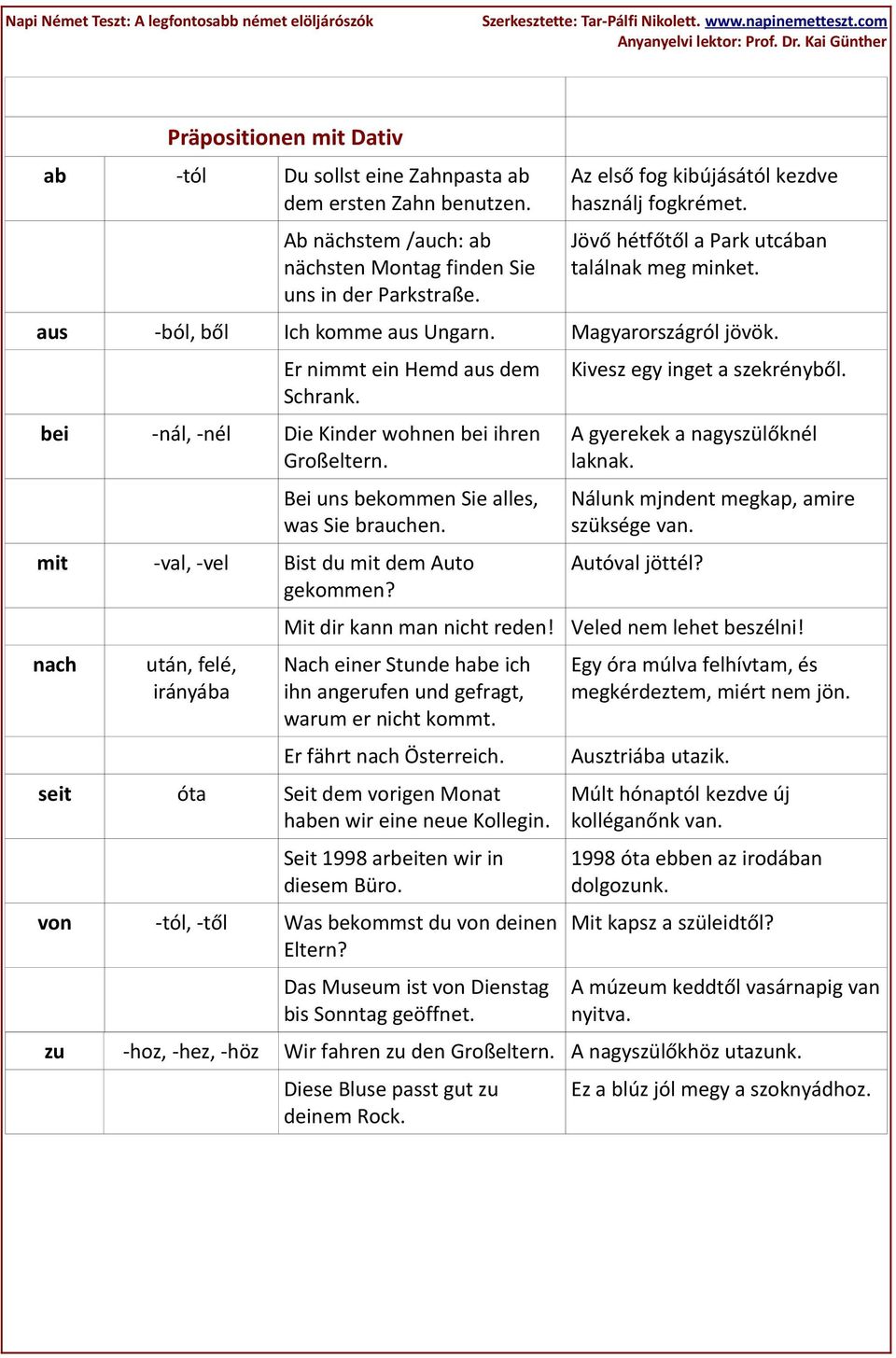 bei -nál, -nél Die Kinder wohnen bei ihren Großeltern. Bei uns bekommen Sie alles, was Sie brauchen. mit -val, -vel Bist du mit dem Auto gekommen?