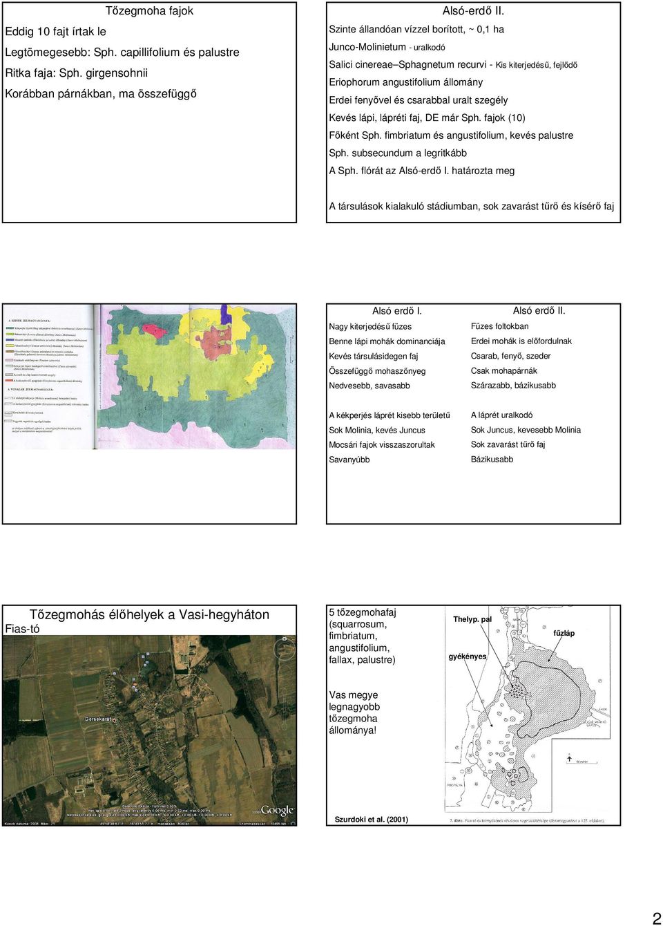 uralt szegély Kevés lápi, lápréti faj, DE már Sph. fajok (10) Fıként Sph. fimbriatum és angustifolium, kevés palustre Sph. subsecundum a legritkább A Sph. flórát az Alsó-erdı I.