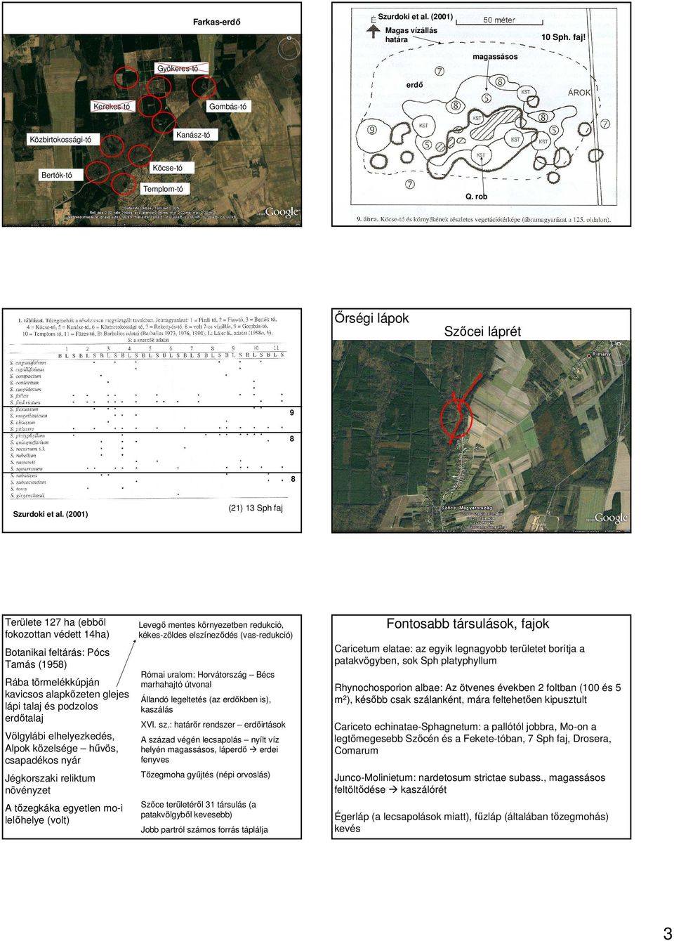 (2001) (21) 13 Sph faj Területe 127 ha (ebbıl fokozottan védett 14ha) Botanikai feltárás: Pócs Tamás (1958) Rába törmelékkúpján kavicsos alapkızeten glejes lápi talaj és podzolos erdıtalaj Völgylábi